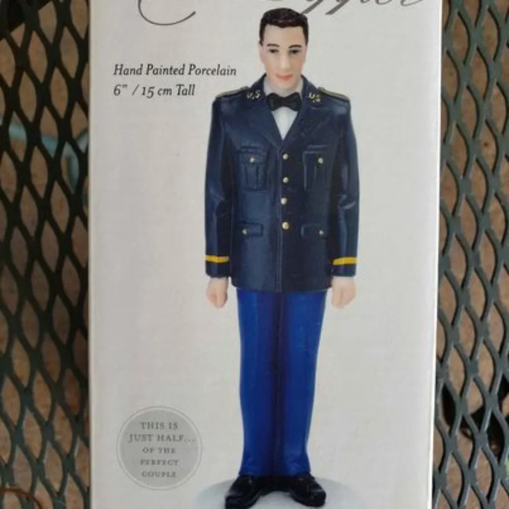 NIB Porcelain Wedding Cake Topper Bride Military Army Groom Figurines